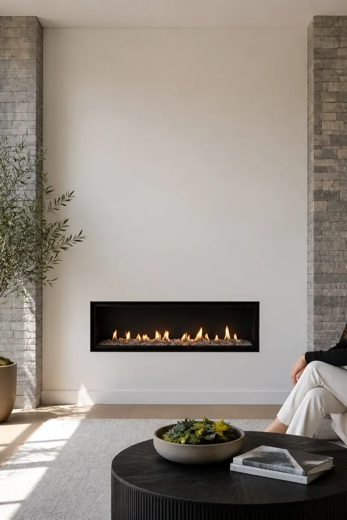 Two tall stone corner columns framing a smooth painted wall
