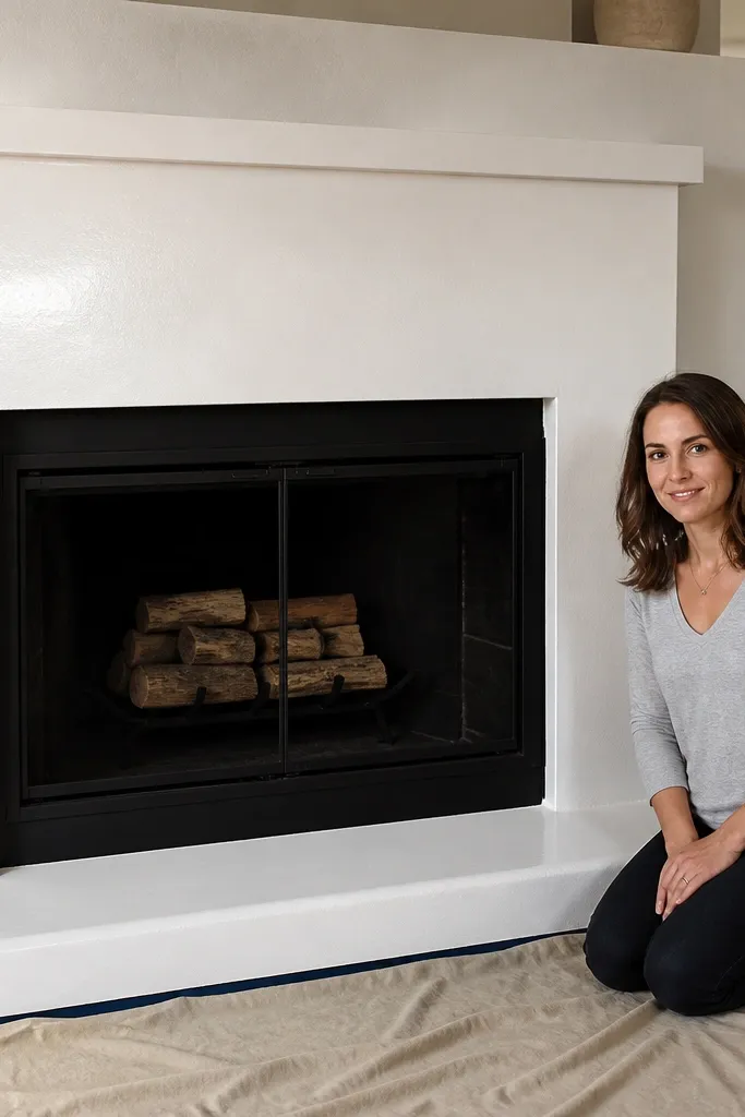 Smooth white painted fireplace where stone texture is leveled