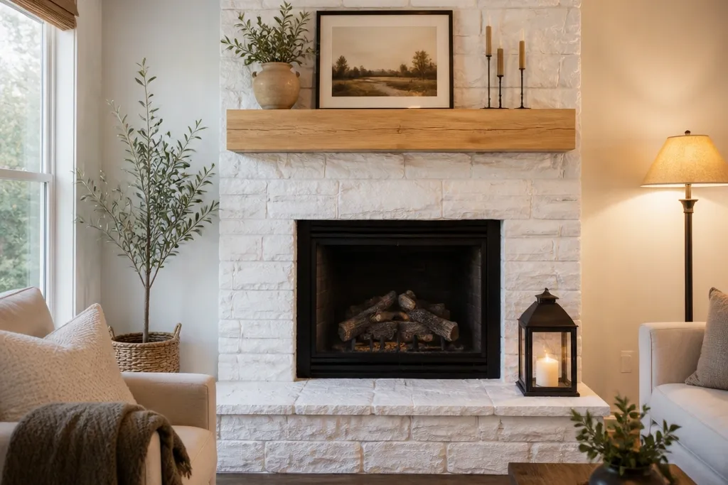 Stone Fireplace Makeover Small Reno Before and After