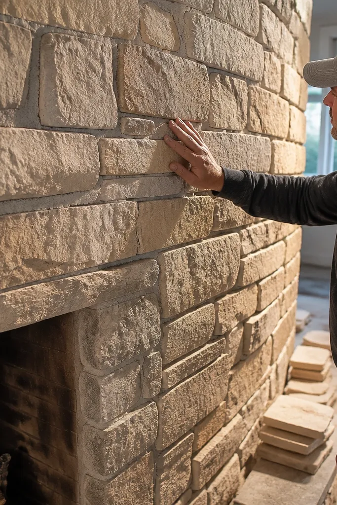Stone rows stepping up and down due to different piece thickness