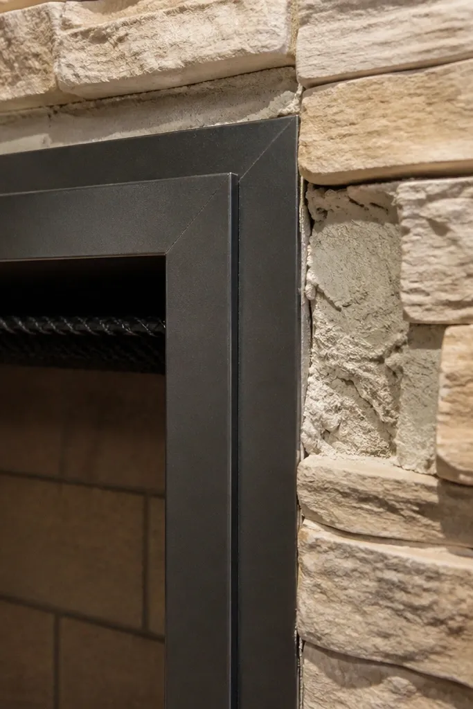 Soot-stained surround where mortar meets firebox areas