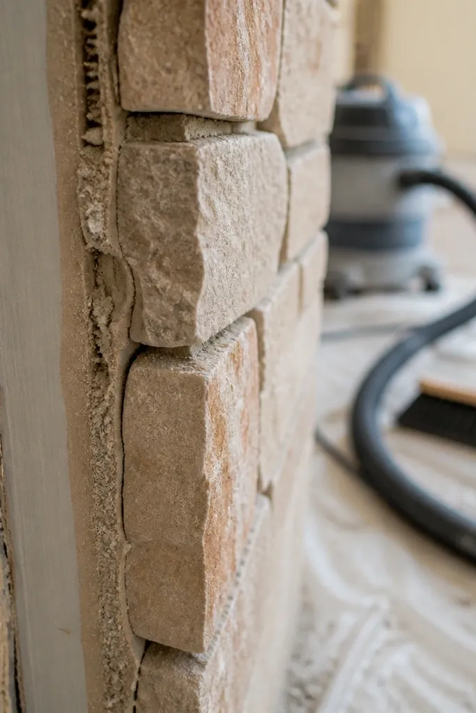 Stone surround with weak bond spots and dusty haze