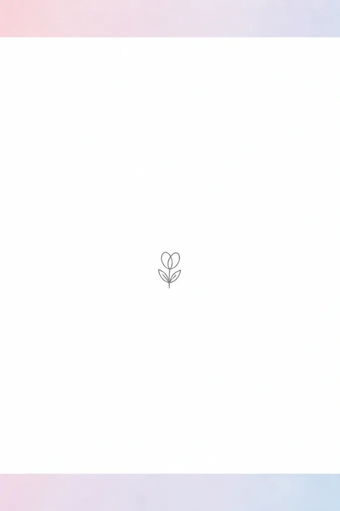 A border that looks like a soft pastel gradient from pink to blue, framing a solid white center panel. The title sits centered in dark gray, and a tiny outlined icon is under it.