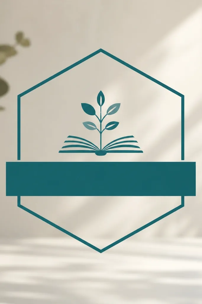 A hexagon outline frame in teal with a small rectangular label strip across the middle. The title is inside the strip in white text. A simple icon sits above the strip.