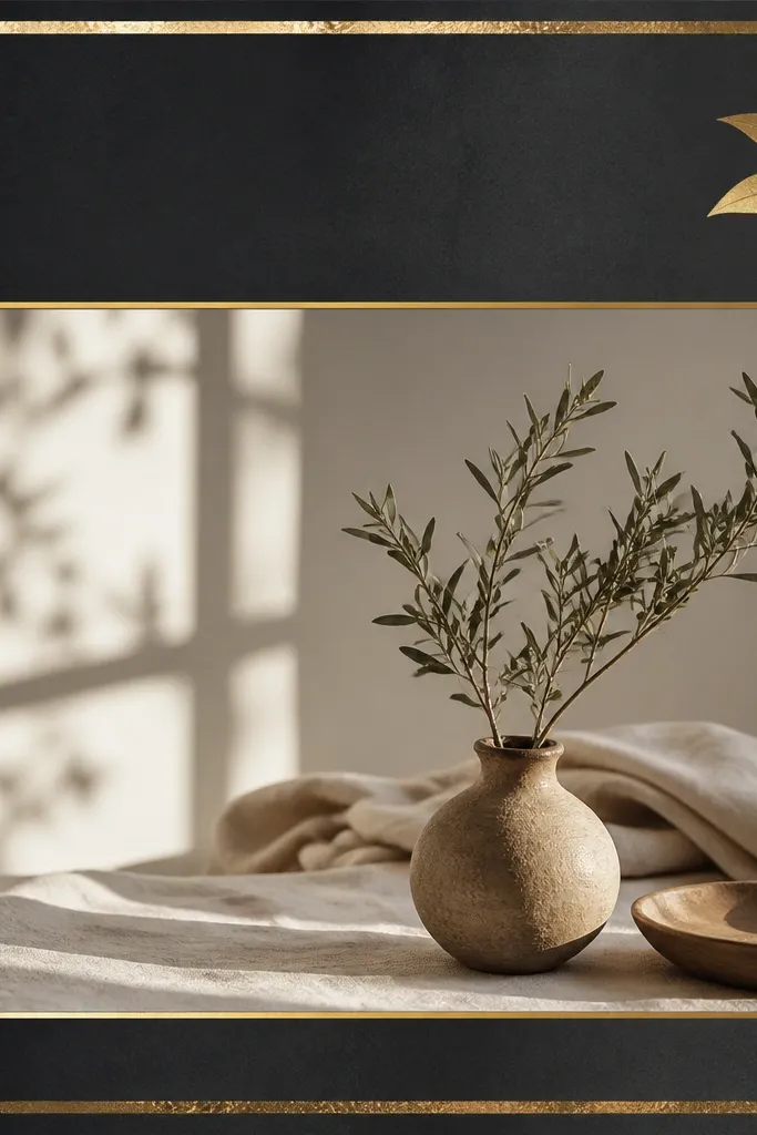 A dark charcoal frame with a gold foil-like border effect. The title is in charcoal or near-black with a gold outline, and a small gold leaf icon sits at the top right.