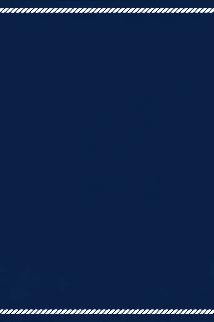 A navy blue frame with a white rope-like border effect around the inside edge. The title is centered in white. A tiny anchor icon sits near the top left.