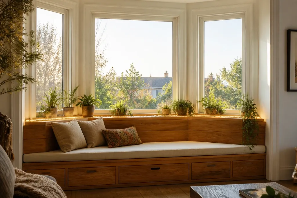 Themed Bay Window Ideas With Plants, Storage, and Lights