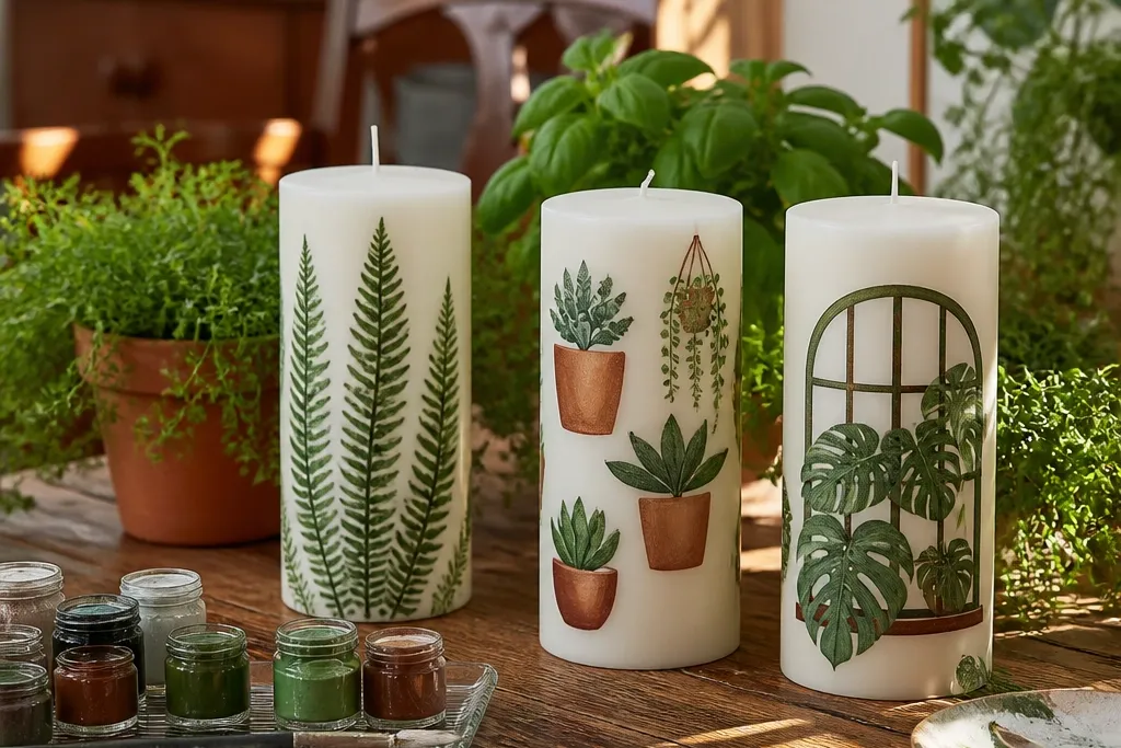 Themed Candle Painting Ideas with Plants