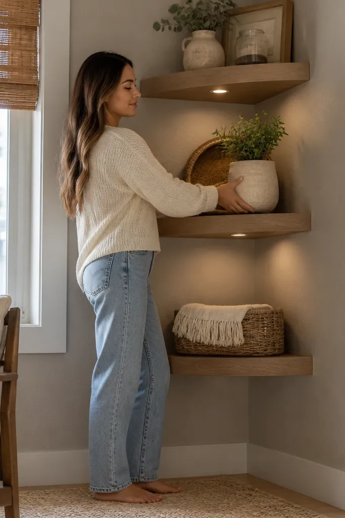 Themed Corner Floating Shelves for Awkward Nooks