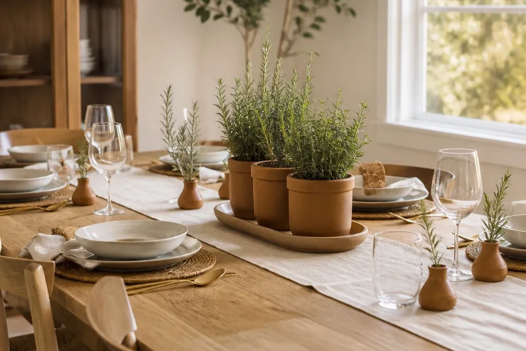 Themed Dining Table Decor With Plants
