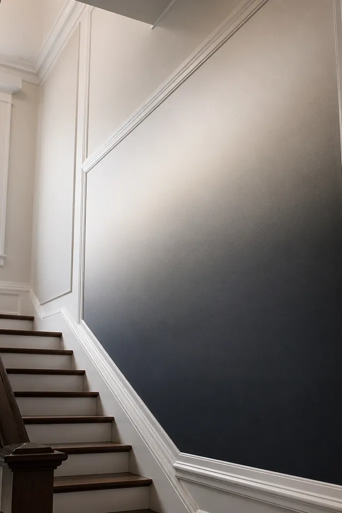 Tall wall framed in white trim with a subtle dark-to-light paint fade.