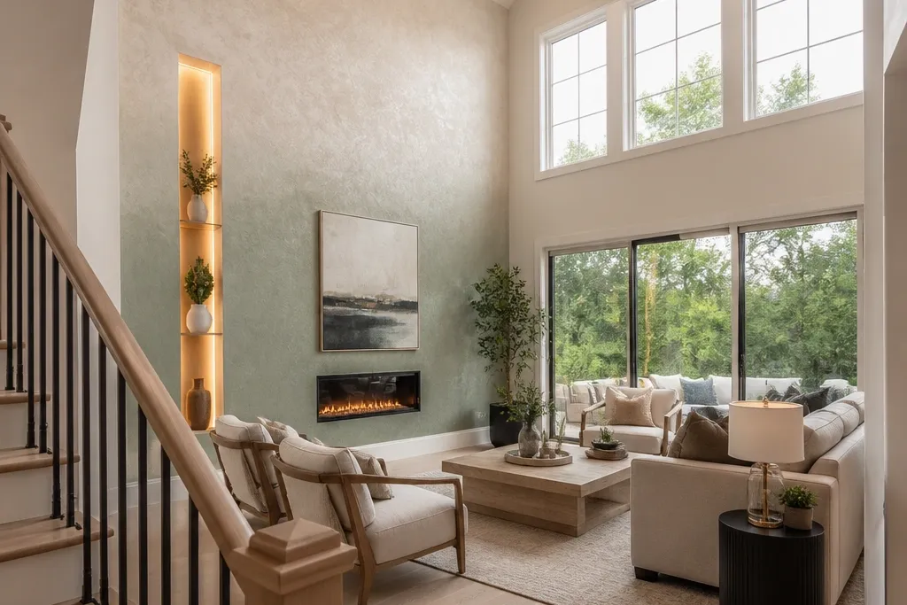 Themed Double Height Living Room Accent Walls