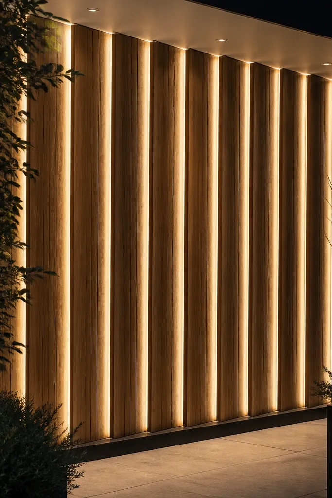 Two vertical LED strips illuminating a feature wall panel