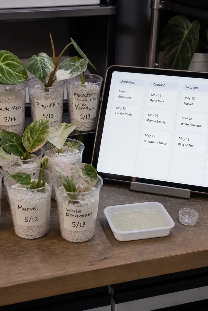 Notion propagation board with stage labels and small plant links