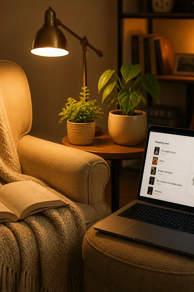 Notion reading nook page with a book list, a watering checkbox, and plant mini tiles
