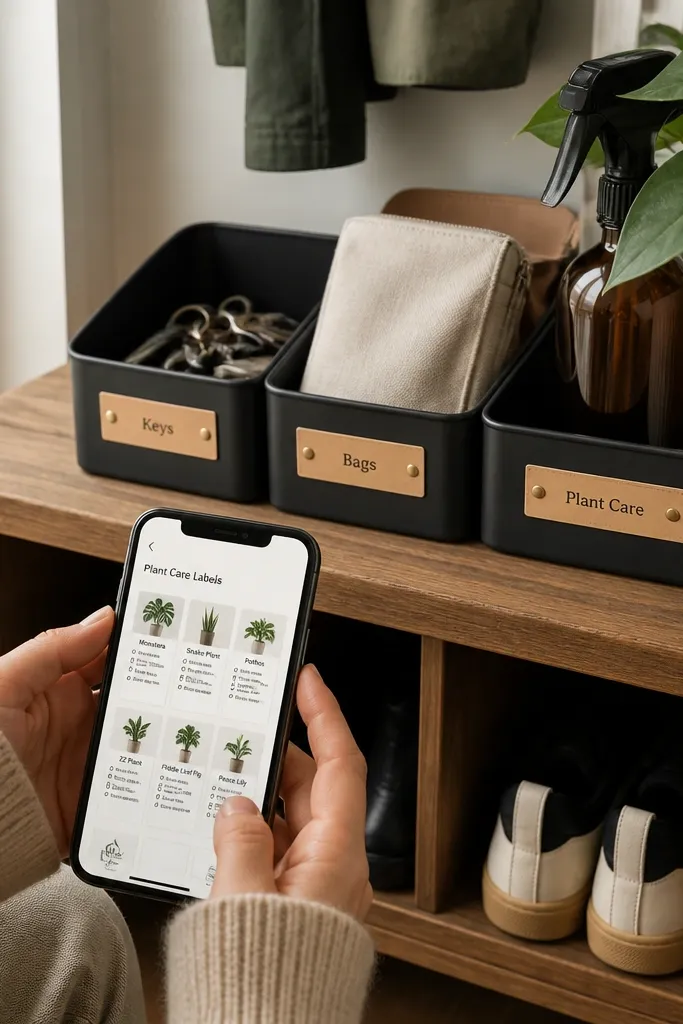 Notion page with storage label grid and linked plant care checklist