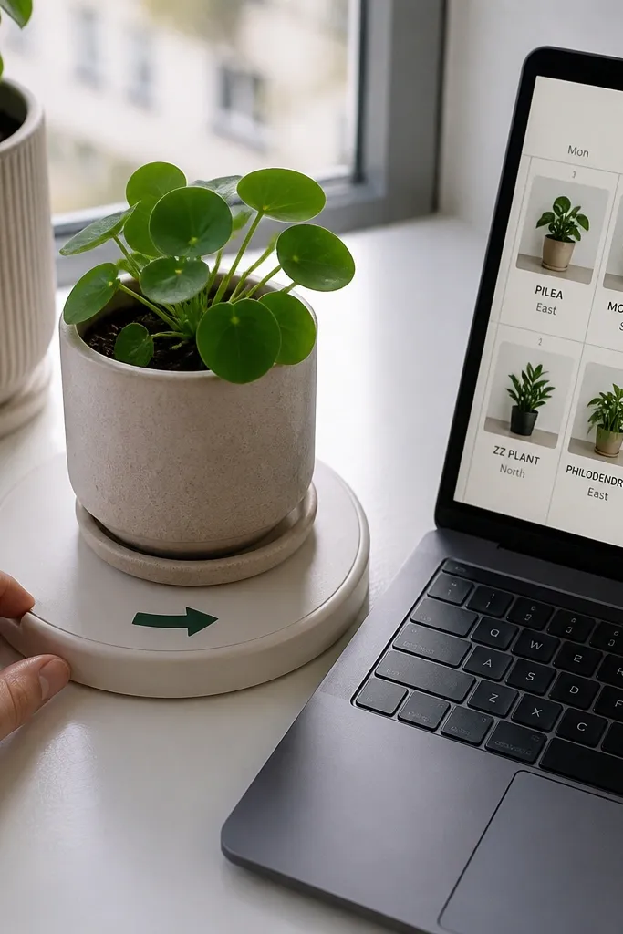 Notion rotation calendar with plant names and a rotating window light icon