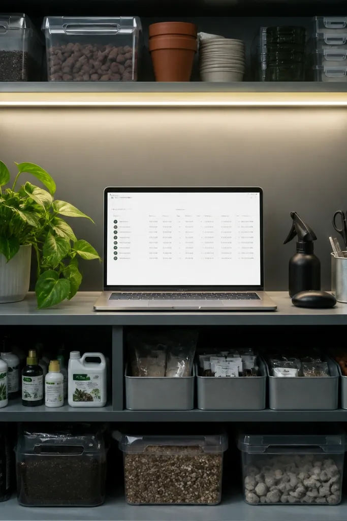 Notion log with storage cabinet sections and lighting check entries