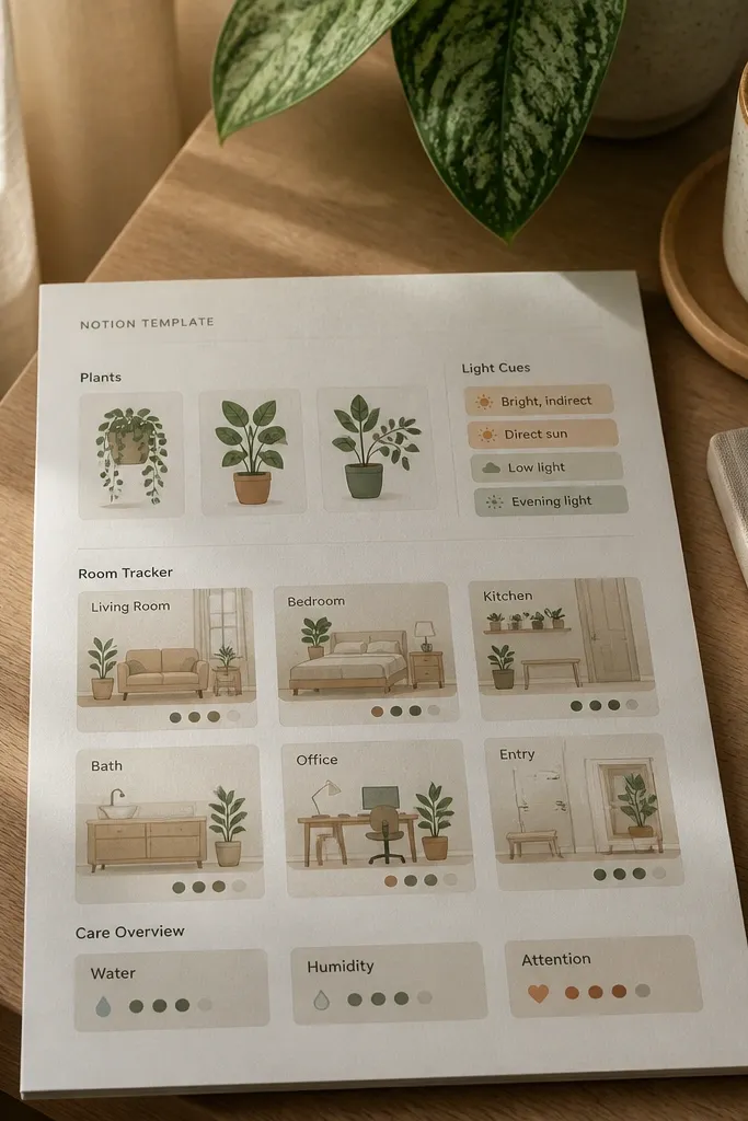 Themed Notion Template Ideas With Plants, Storage And Lights
