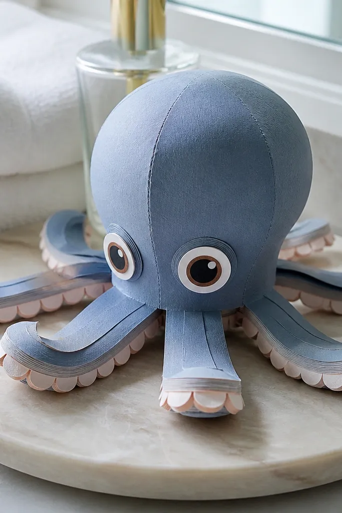 Blue octopus with rounded tentacles and a big smiling face