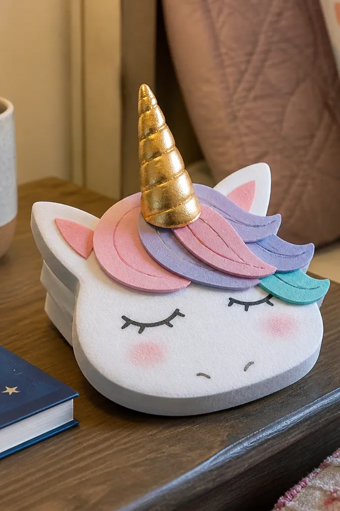 White unicorn with a gold horn and rainbow mane, squishy body