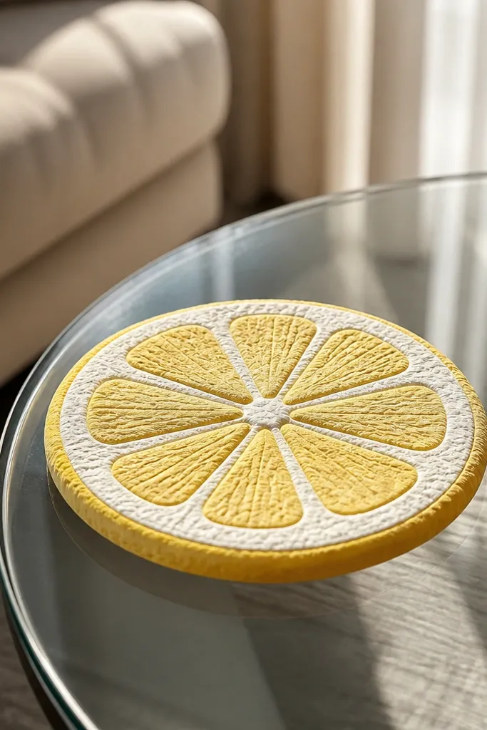 Yellow lemon slice squishy with textured white pith segments