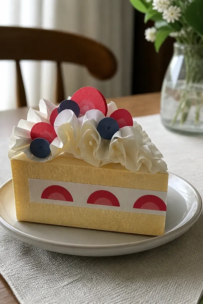 Shortcake slice squishy with white whipped layers and berry dots
