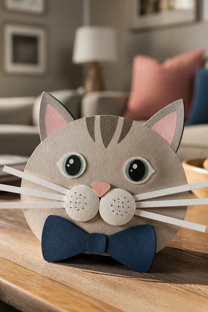 Gray cat squishy with whiskers, ears, and a small bow tie
