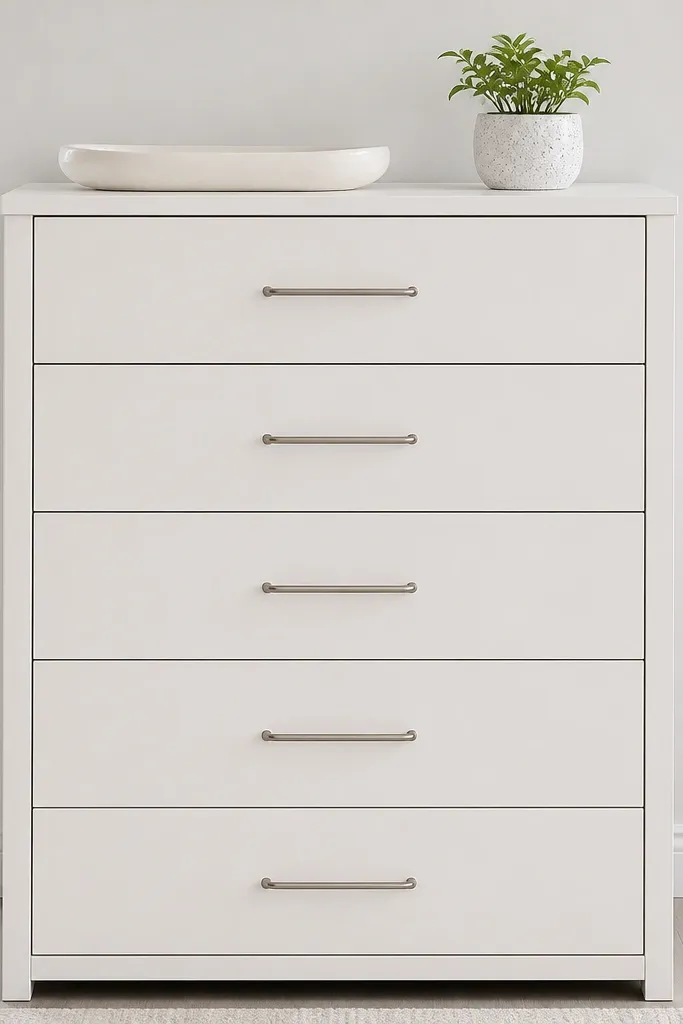 Tall monochrome drawer tower with dividers holding pairs neatly