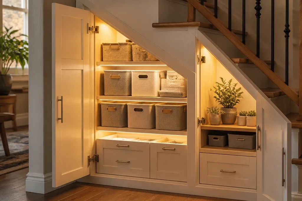 Themed Under Stairs Storage With Lights