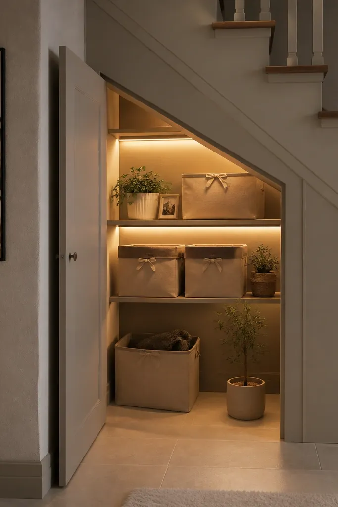 Themed Under Stairs Storage With Lights