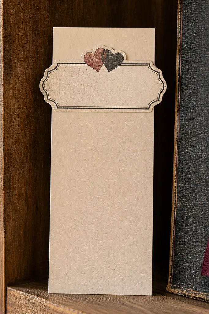 A small vintage label with hearts and a blank date area.