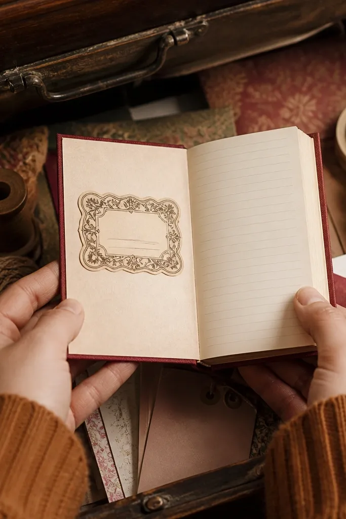 A decorative bookplate label with hearts and a blank name line.
