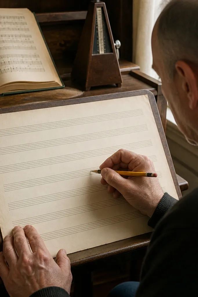Cream paper with faint musical staff lines and no notes.