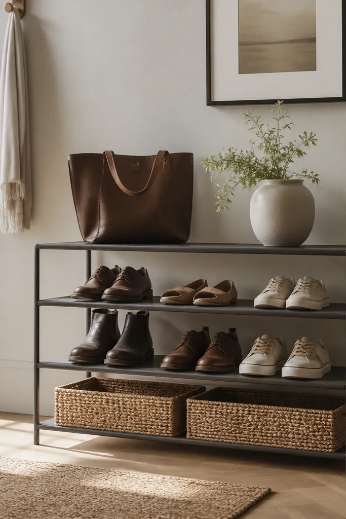 Tidy hall shoe and bag rack ideas