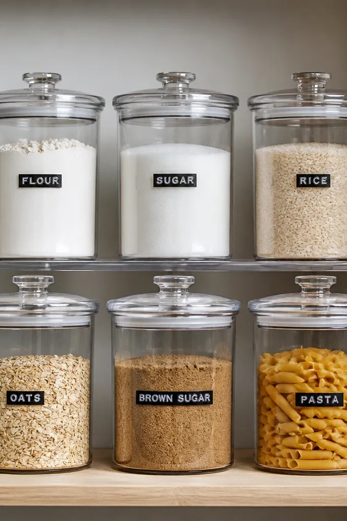 Two-tier rack holding identical jars with lids visible