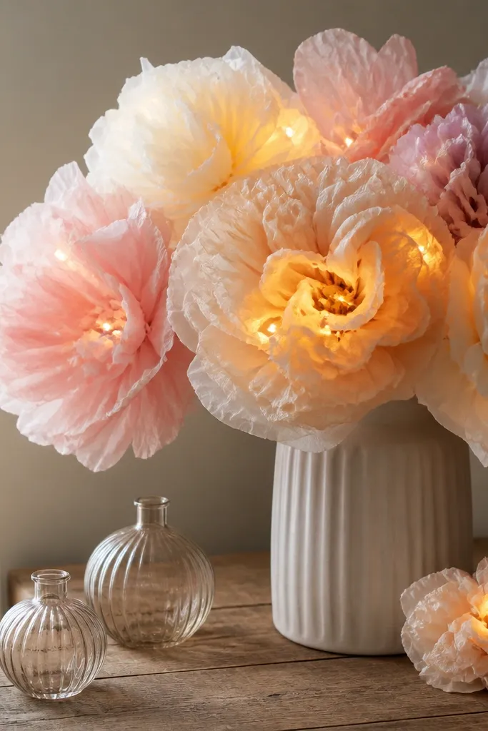 Tissue Paper Flowers With Lights