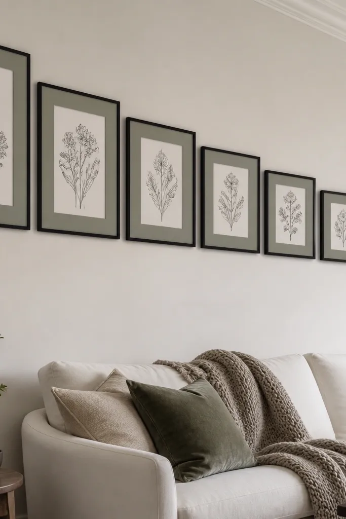 Seven frames arranged in a gentle arc from wide top to small bottom