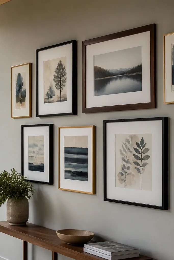 Frames arranged in two offset rows with different widths