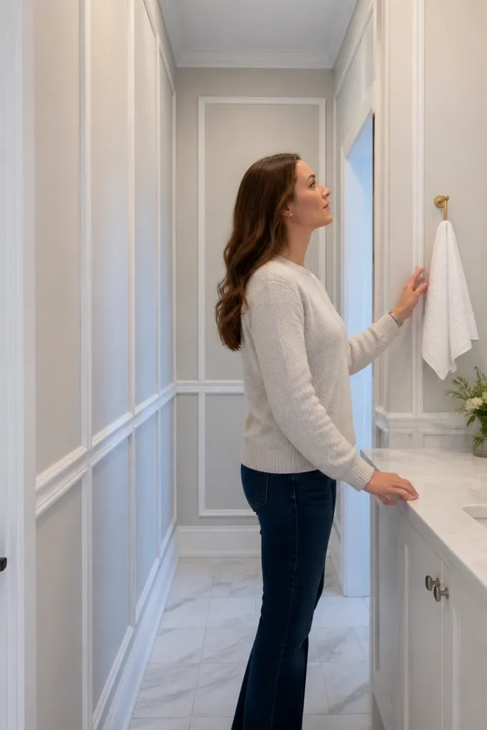 Chair rail plus vertical accents on a compact room wall