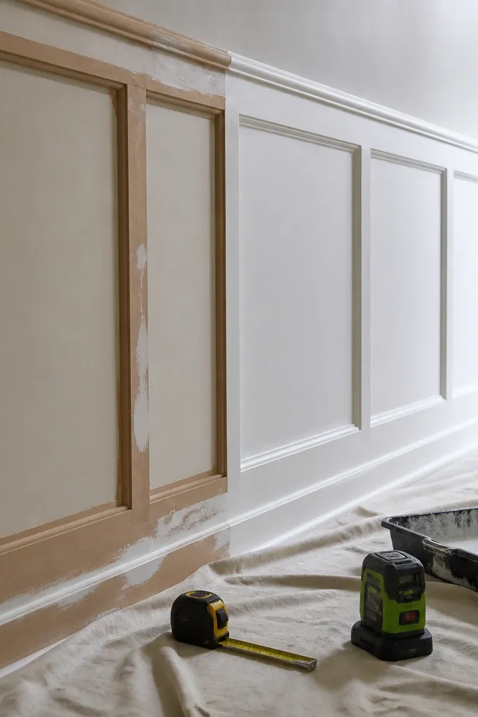 Wall Moulding Before and After DIY