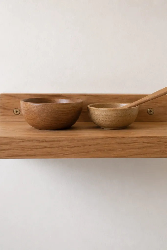Narrow floating shelf with a hidden wood strip backing the shelf underside