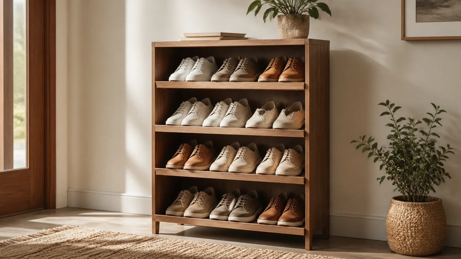 Wooden shoe rack ideas that warm up any entry