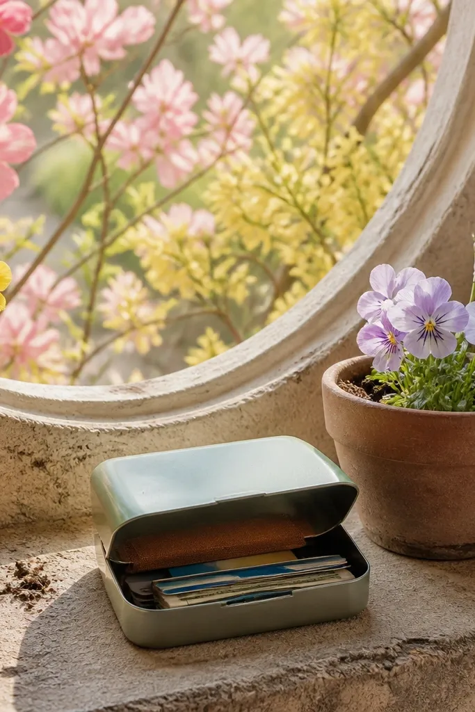 Pastel spring floral sticker inside a rounded window shape