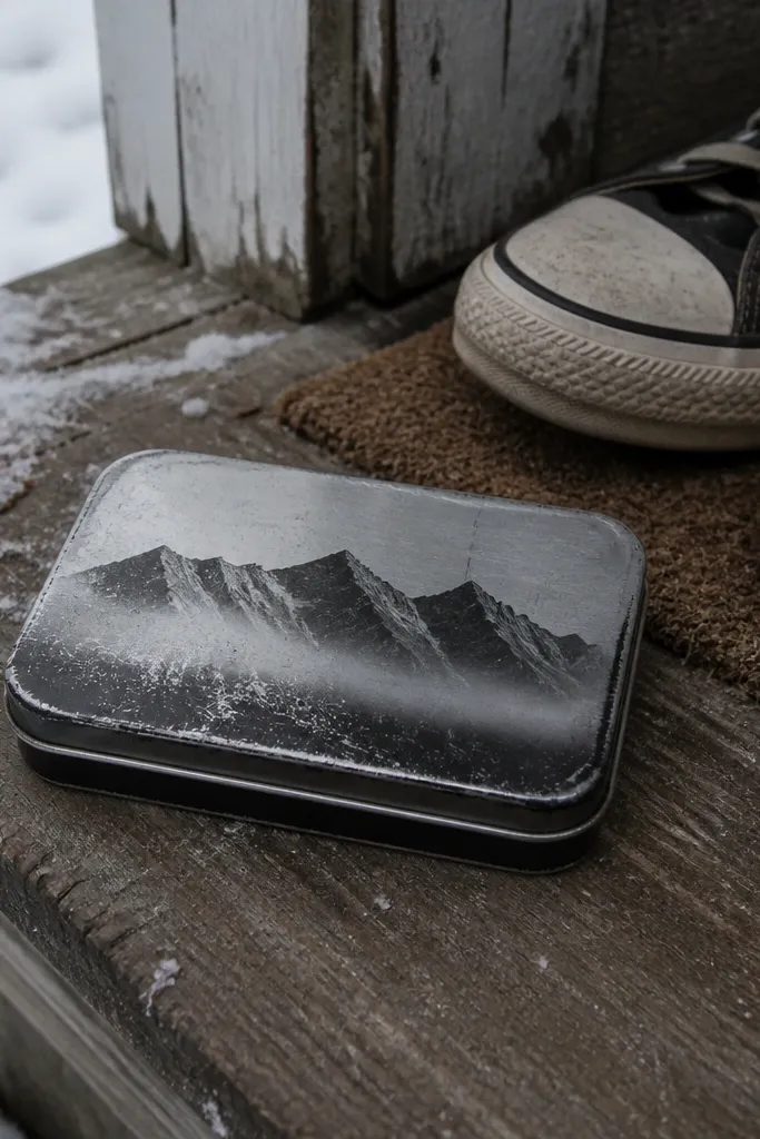 Monochrome mountains with a soft fog gradient band across the bottom