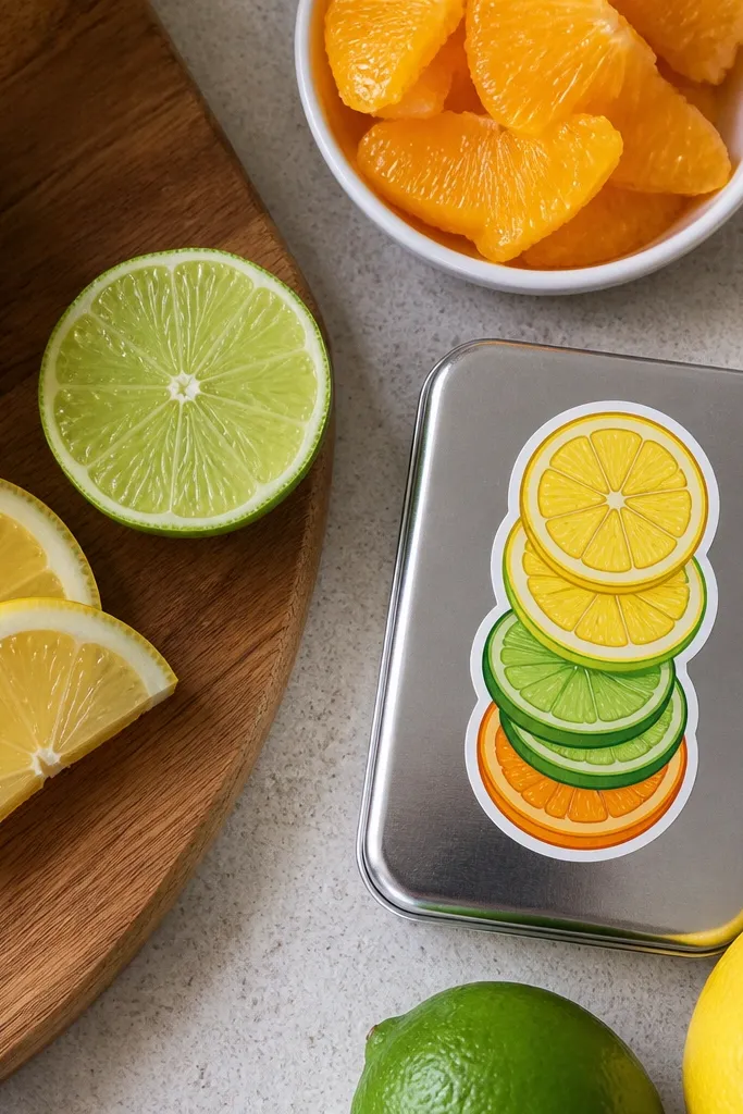 Stacked row of citrus slice icons with a clean white border