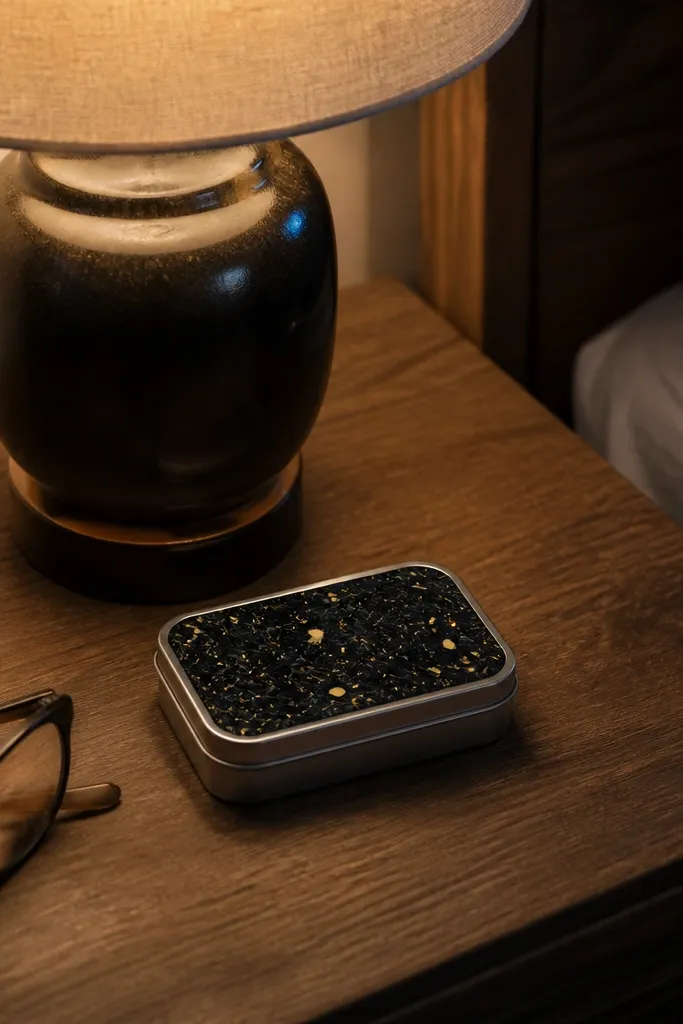 Black marble swirl sticker with gold constellation dot pattern