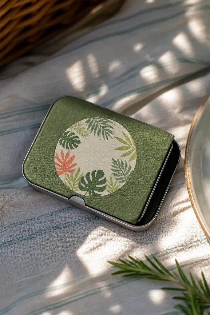 Botanical leaf design inside a clean circular badge