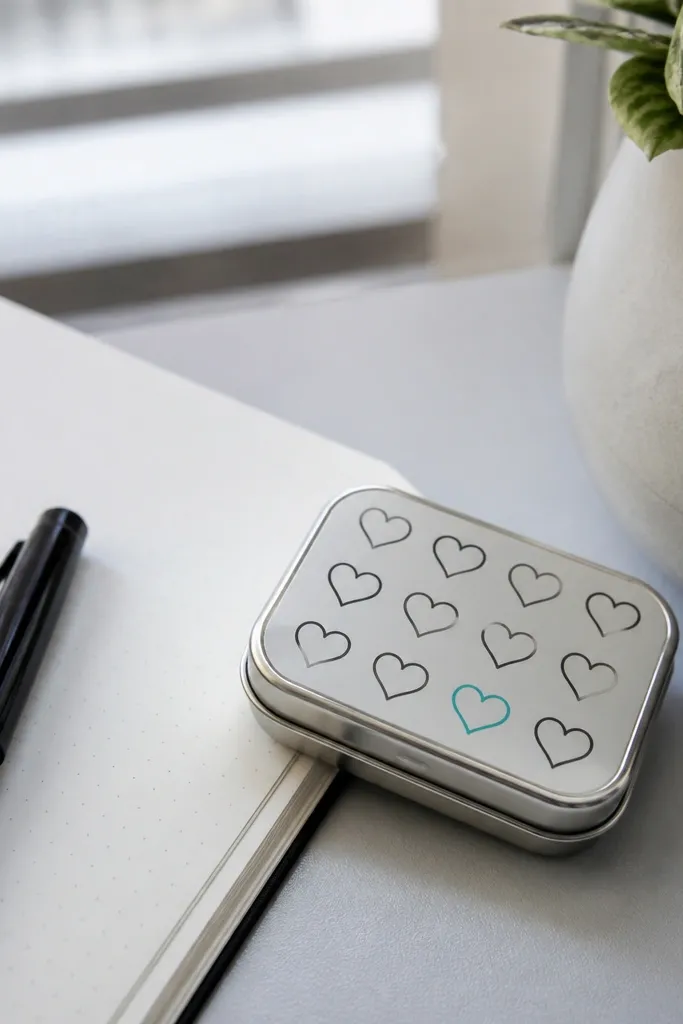 Minimal outlined hearts sticker with one accent color