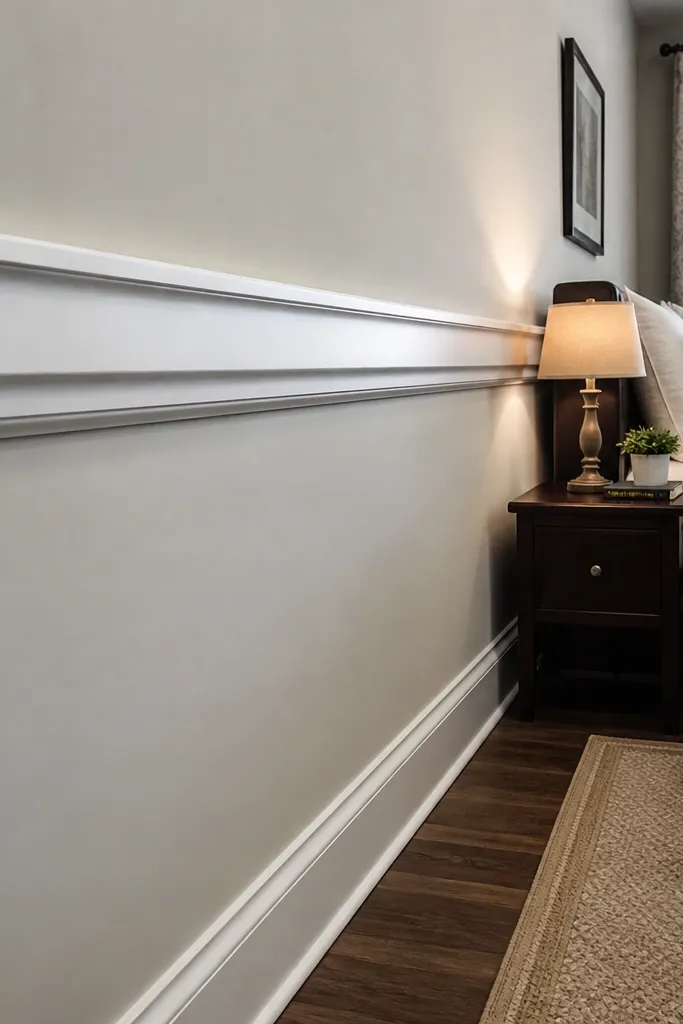 White chair-rail style trim with a thicker upper cap